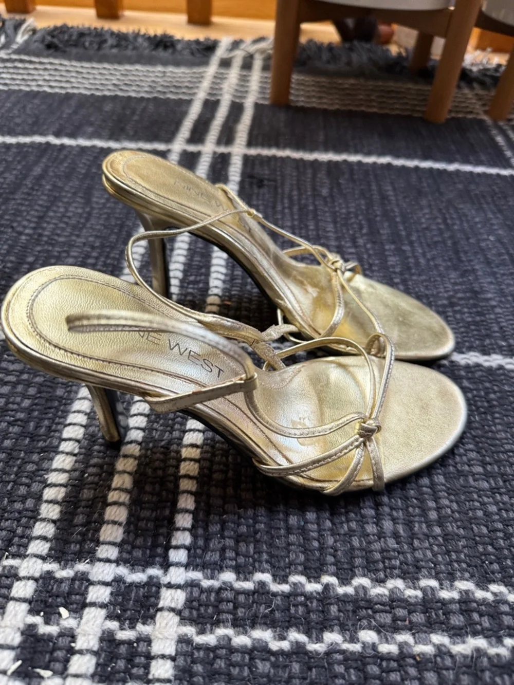 Nine West Metallic Gold Strappy Heeled Sandals - Picture 3 of 6
